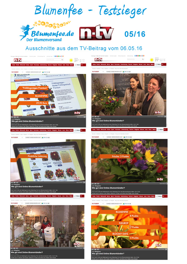 Blumenfee ist n-tv Testsieger - TV Ausstrahlung Blumenversand Test 06.05.16
